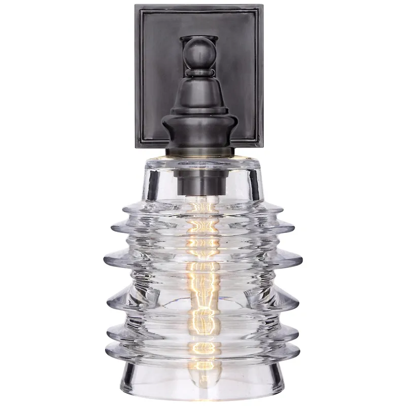 Chapman & Myers Covington Sconce in Bronze with Clear Ribbed Wide Glass Wall Light W6.5" x H12.75"