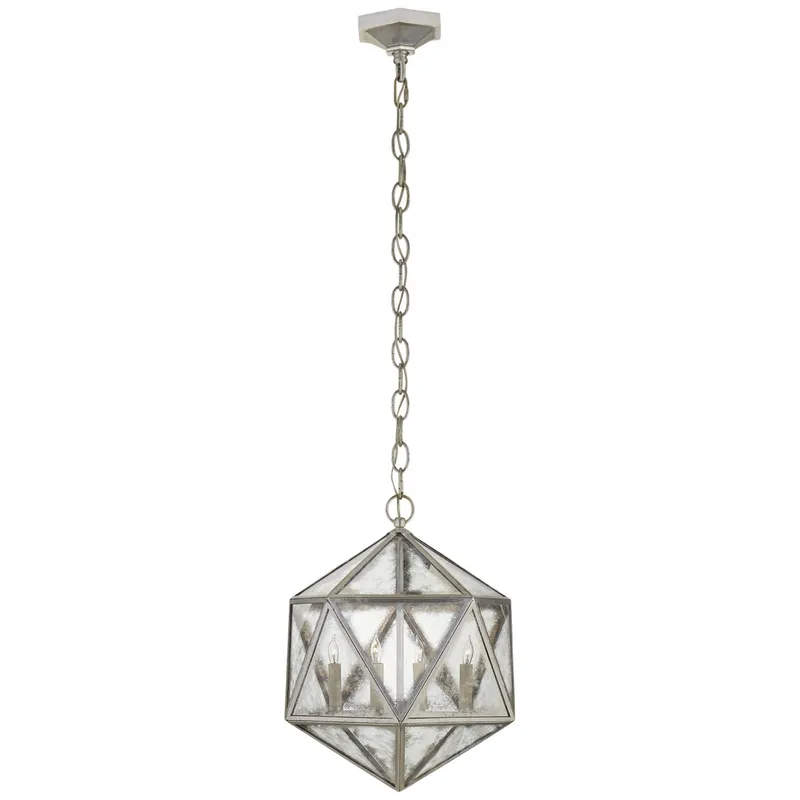 Chapman & Myers Zeno Medium 18 Facet Hedron Lantern in Burnished Silver Leaf with Antique Mirror Ceiling Light W16" x H20"
