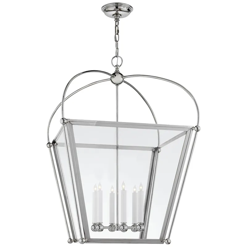 Chapman & Myers Riverside Large Square Lantern in Polished Nickel with Clear Glass Ceiling Light W28.75" x H42.75"