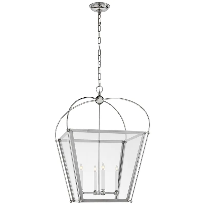 Chapman & Myers Riverside Medium Square Lantern in Polished Nickel with Clear Glass Ceiling Light W21" x H31"