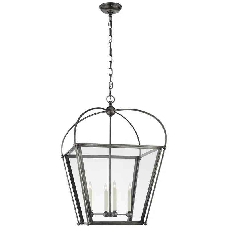Chapman & Myers Riverside Medium Square Lantern in Bronze with Clear Glass Ceiling Light W21" x H31"