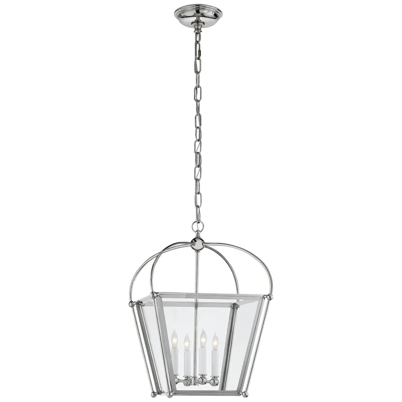 Chapman & Myers Riverside Small Square Lantern in Polished Nickel with Clear Glass Ceiling Light W13.75" x H20"