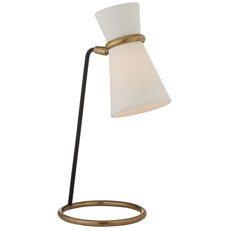 AERIN Clarkson Table Lamp in Hand-Rubbed Antique Brass and Black with Linen Shade W8" x H17"
