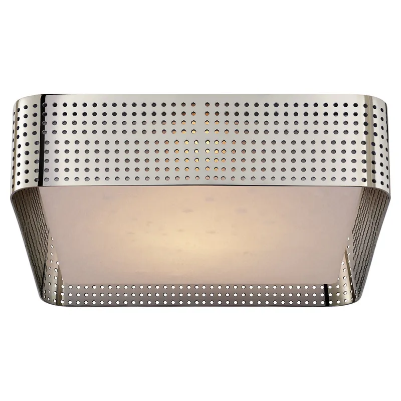 Kelly Wearstler Precision Large Square Flush Mount in Polished Nickel with Clouded Glass Ceiling Light W12.5" x H3.5"