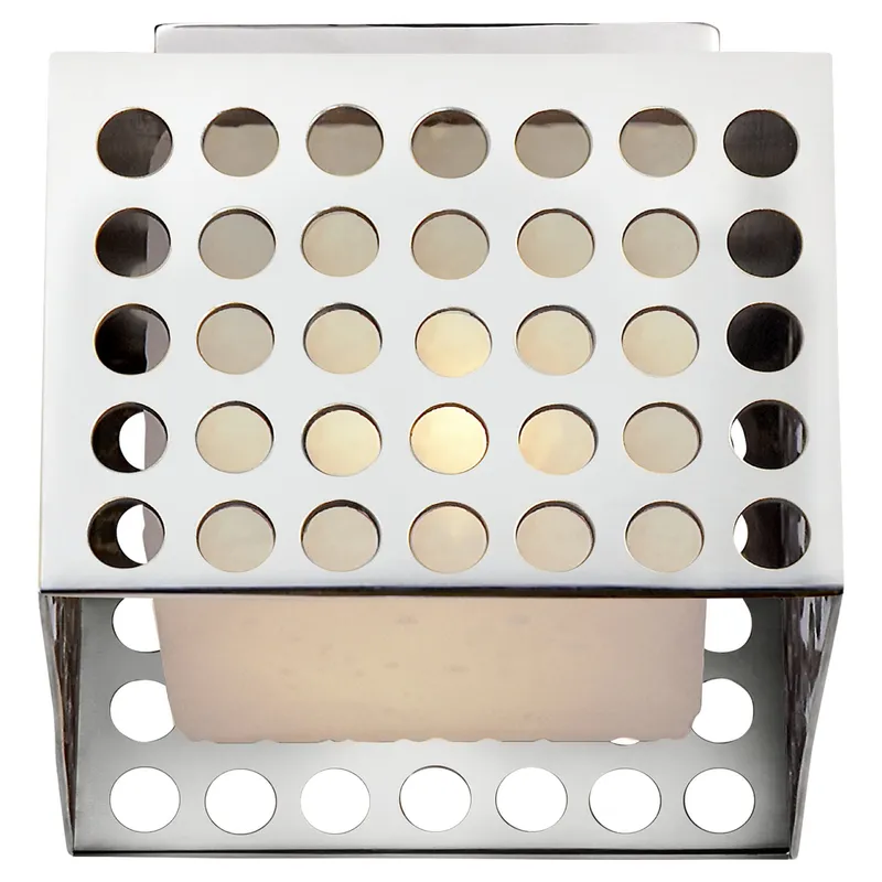 Kelly Wearstler Precision Small Square Flush Mount in Polished Nickel with Clouded Glass Ceiling Light W6" x H4.5"