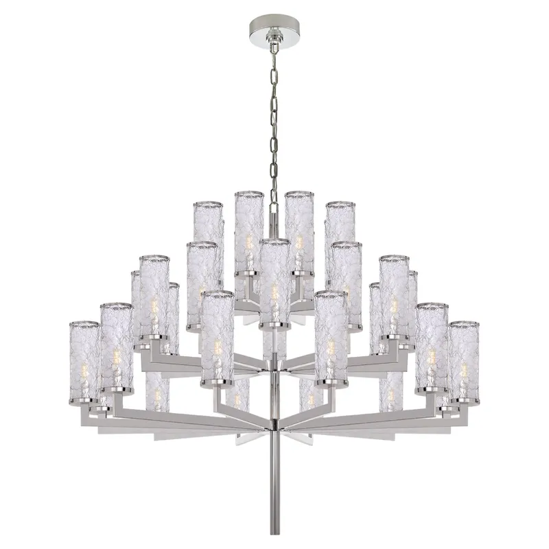 Kelly Wearstler Liaison Triple Tier Chandelier in Polished Nickel with Crackle Glass Ceiling Light W47.5"