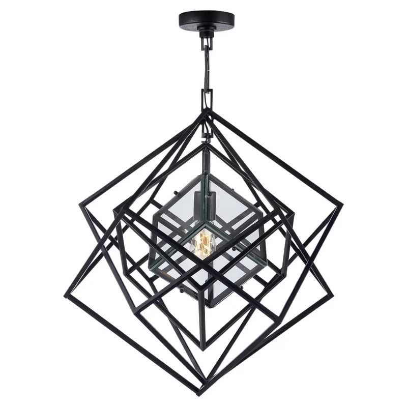Kelly Wearstler Cubist Small Chandelier in Aged Iron Ceiling Light W22.5" x H25.75"