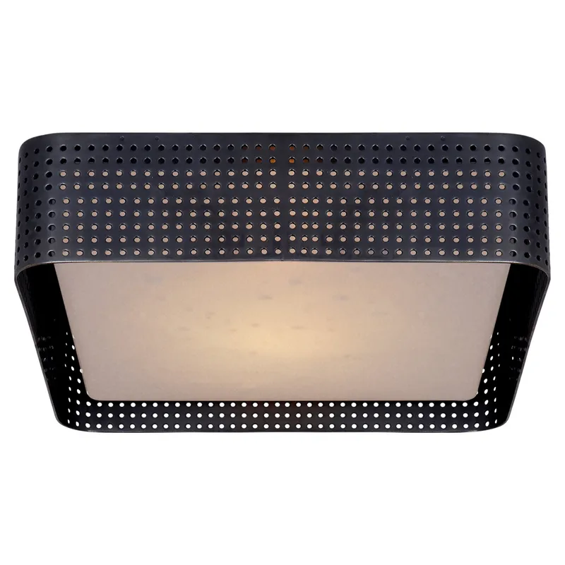 Kelly Wearstler Precision Large Square Flush Mount in Bronze with Clouded Glass Ceiling Light W12.5" x H3.5"