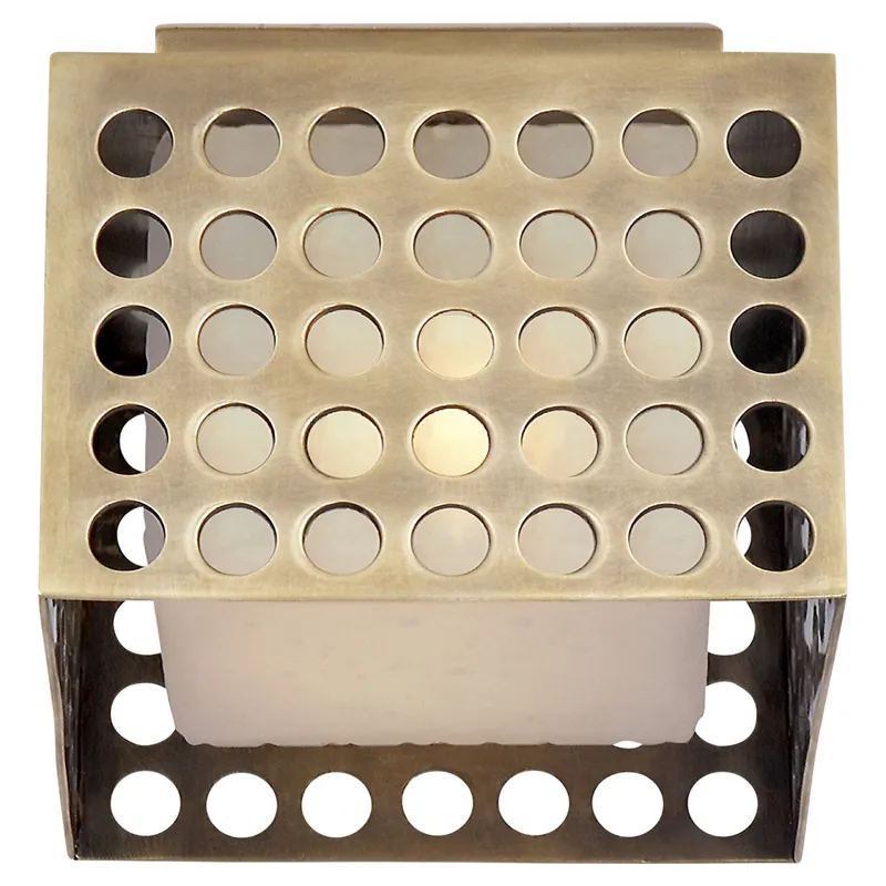 Kelly Wearstler Precision Small Square Flush Mount in Antique-Burnished Brass with Clouded Glass Ceiling Light W6" x H4.5"