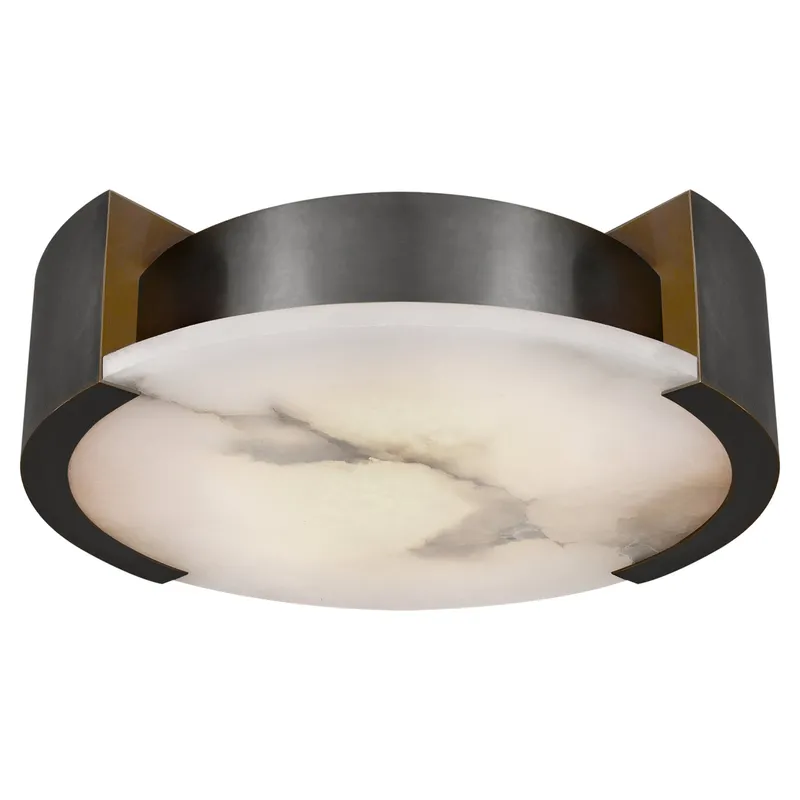 Kelly Wearstler Melange Large Flush Mount in Bronze with Alabaster Ceiling Light W17" x H5"