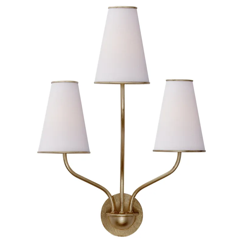 AERIN Montreuil Small Wall Sconce in Gild with Linen Shades Wall Light W16.5" x H22"