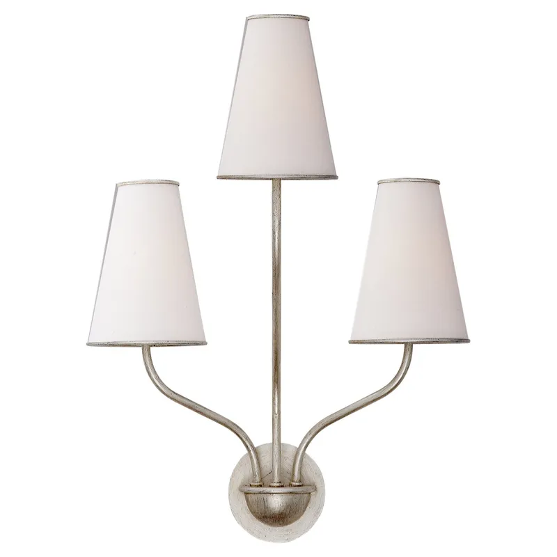 AERIN Montreuil Small Wall Sconce in Burnished Silver Leaf with Linen Shades Wall Light W16.5" x H22"