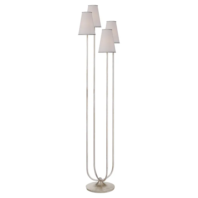 AERIN Montreuil Floor Lamp in Burnished Silver Leaf with Linen Shades W16.75" x H67"