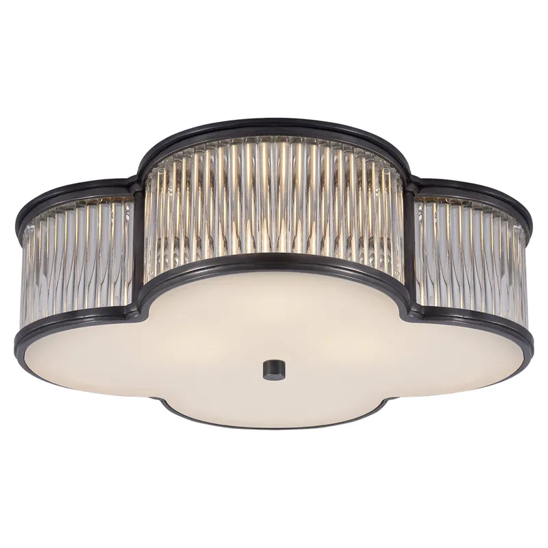 Alexa Hampton Basil 17" Flush Mount in Gun Metal and Clear Glass Rods with Frosted Glass Ceiling Light W17.25" x H5"