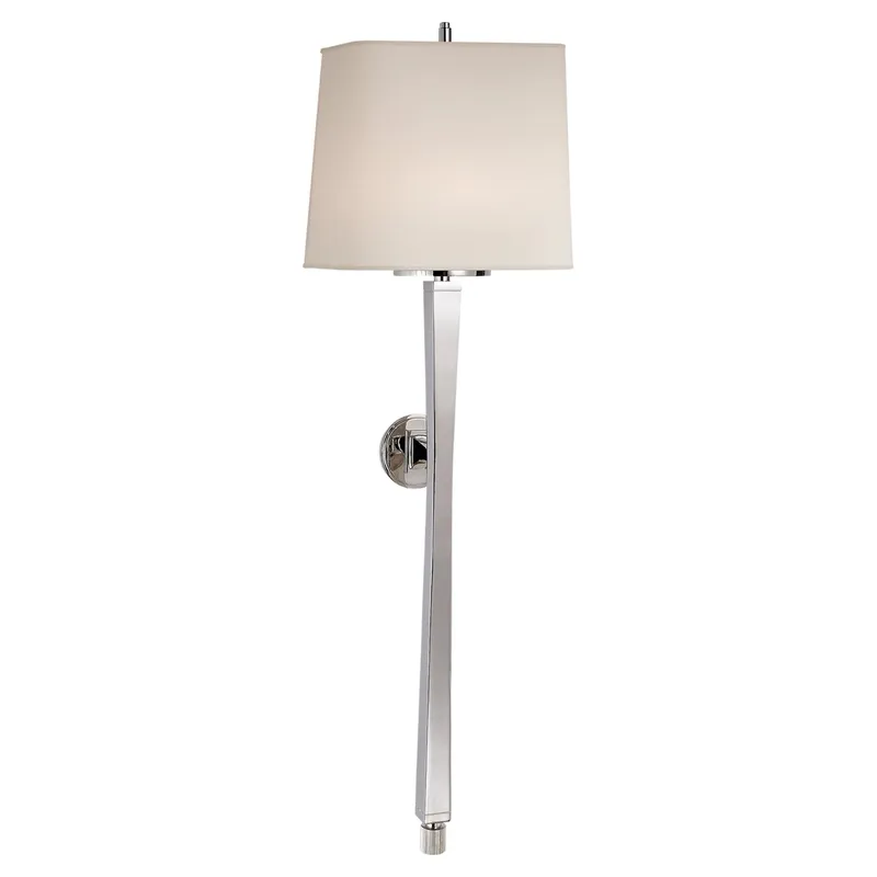 Thomas O'Brien Edie Baluster Sconce in Polished Nickel with Natural Paper Shade Wall Light W10" x H32.75"