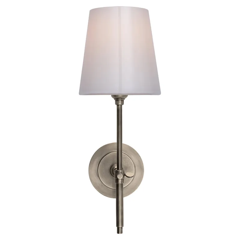 Thomas O'Brien Bryant Sconce in Antique Nickel with White Glass Wall Light W5.5" x H14.5"
