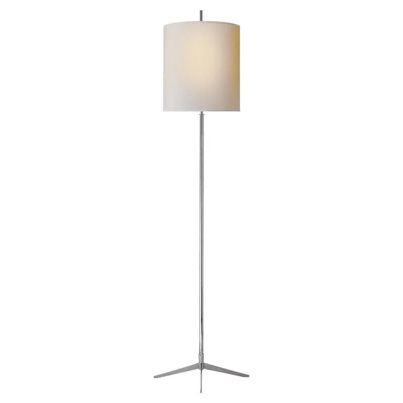 Thomas O'Brien Caron Floor Lamp in Polished Nickel with Natural Paper Shade W16" x H67.5"