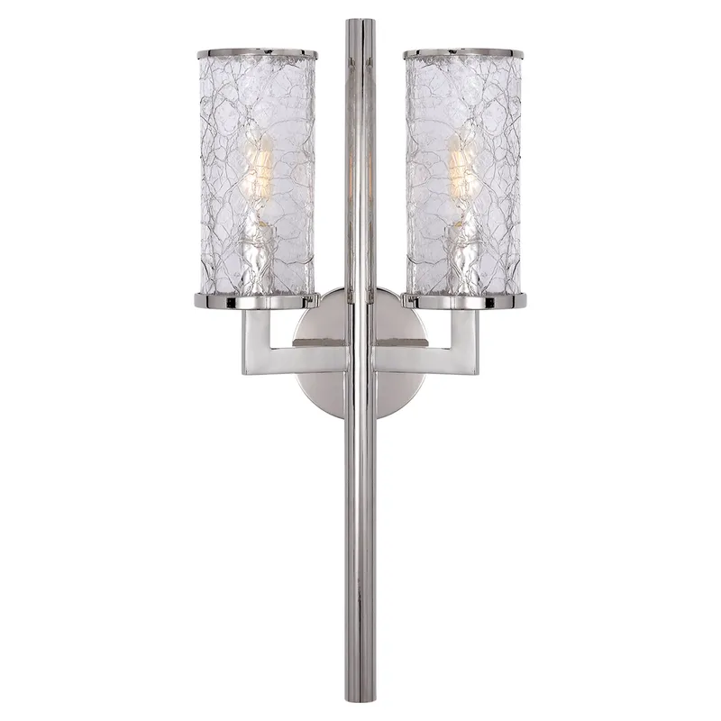 Kelly Wearstler Liaison Double Sconce in Polished Nickel with Crackle Glass Wall Light W9.5" x H19"