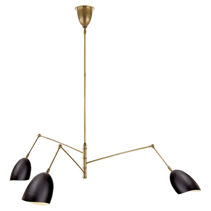 AERIN Sommerard Large Triple Arm Chandelier in Hand-Rubbed Antique Brass and Black Ceiling Light W62"