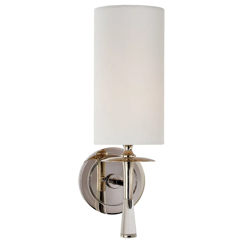 AERIN Drunmore Single Sconce in Polished Nickel and Crystal with Linen Shade Wall Light W4.5" x H14.25"