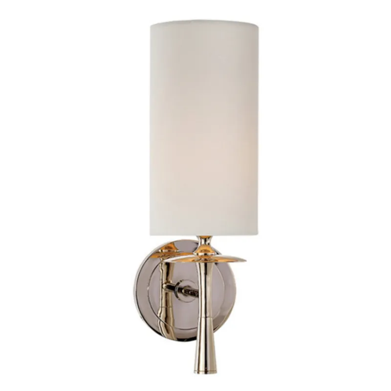 AERIN Drunmore Single Sconce in Polished Nickel with Linen Shade Wall Light W4.5" x H14.25"