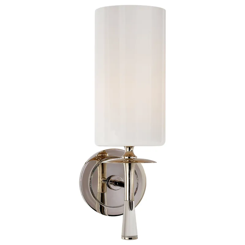 AERIN Drunmore Single Sconce in Polished Nickel and Crystal with White Glass Shade Wall Light W4.5" x H14.25"