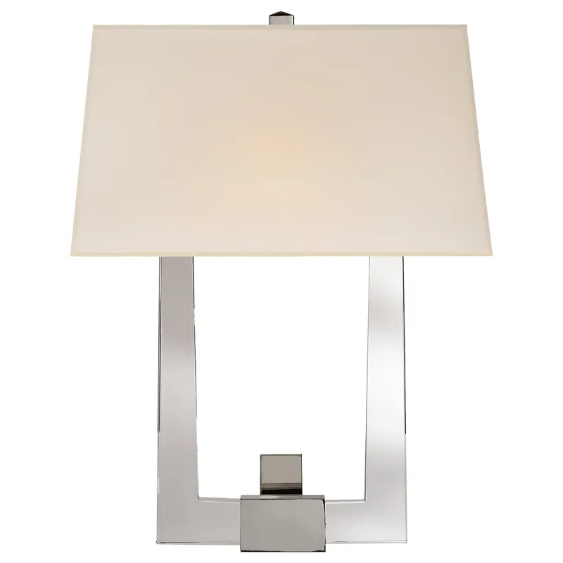 Chapman & Myers Edwin Double Arm Sconce in Crystal and Polished Nickel with Silk Shade Wall Light W13.5" x H19"