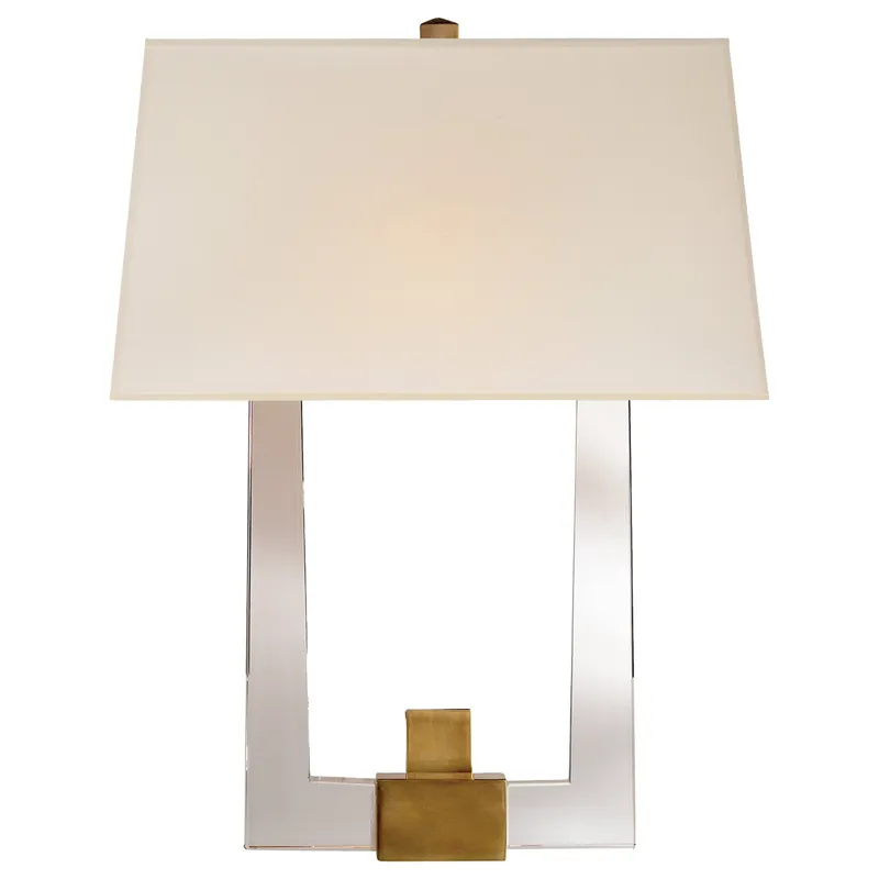 Chapman & Myers Edwin Double Arm Sconce in Crystal and Antique-Burnished Brass with Silk Shade Wall Light W13.5" x H19"