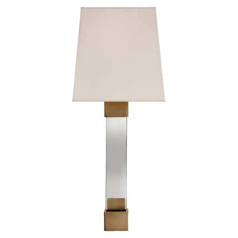 Chapman & Myers Edgar Medium Sconce in Antique-Burnished Brass and Crystal with Silk Shade Wall Light W7" x H18.75"