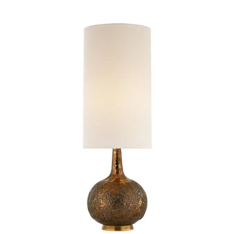 AERIN Hunlen Table Lamp in Chalk Burnt Gold with Linen Shade W8.5" x H25.25"