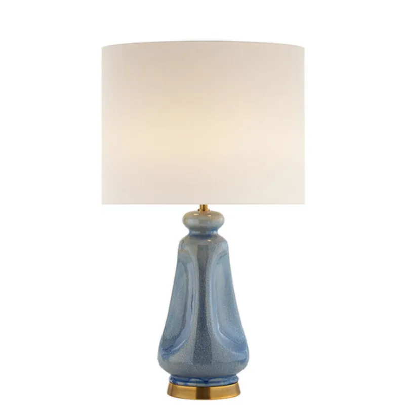 AERIN Kapila Table Lamp in Polar Blue Crackle with Linen Shade W17" x H28.75" - 33"