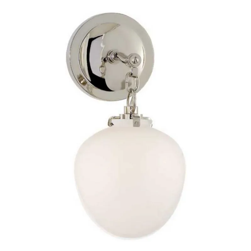 Thomas O'Brien Katie Small Acorn Sconce in Polished Nickel with White Glass Wall Light W6.5" x H13.5"