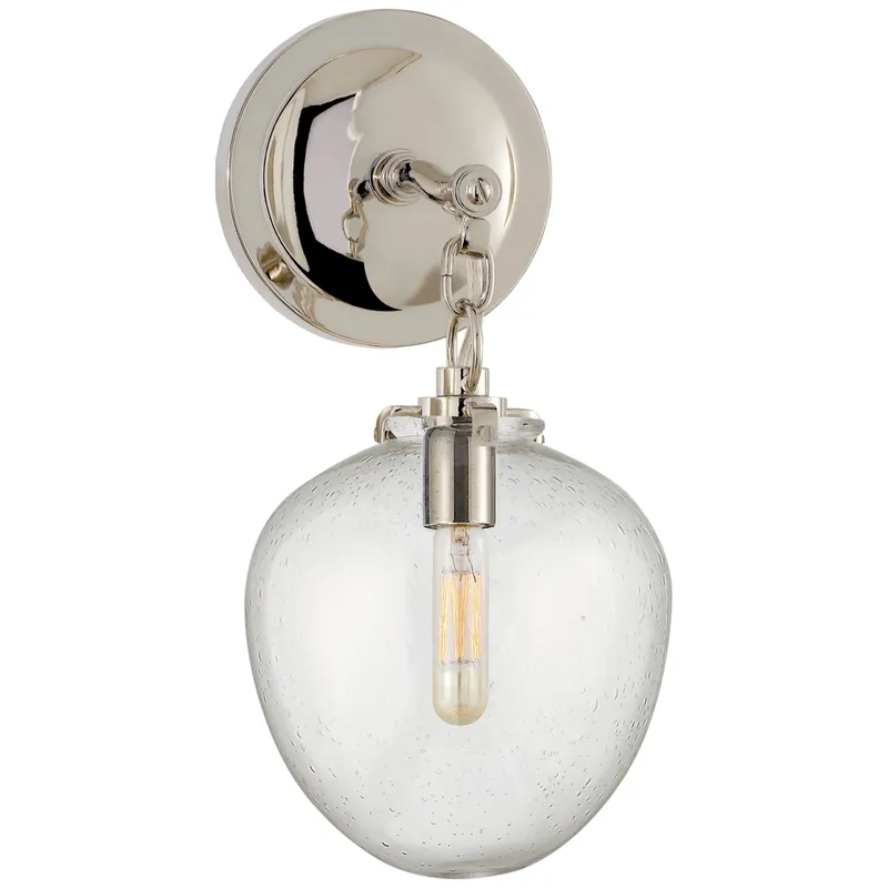 Thomas O'Brien Katie Small Acorn Sconce in Polished Nickel with Seeded Glass Wall Light W6.5" x H13.5"