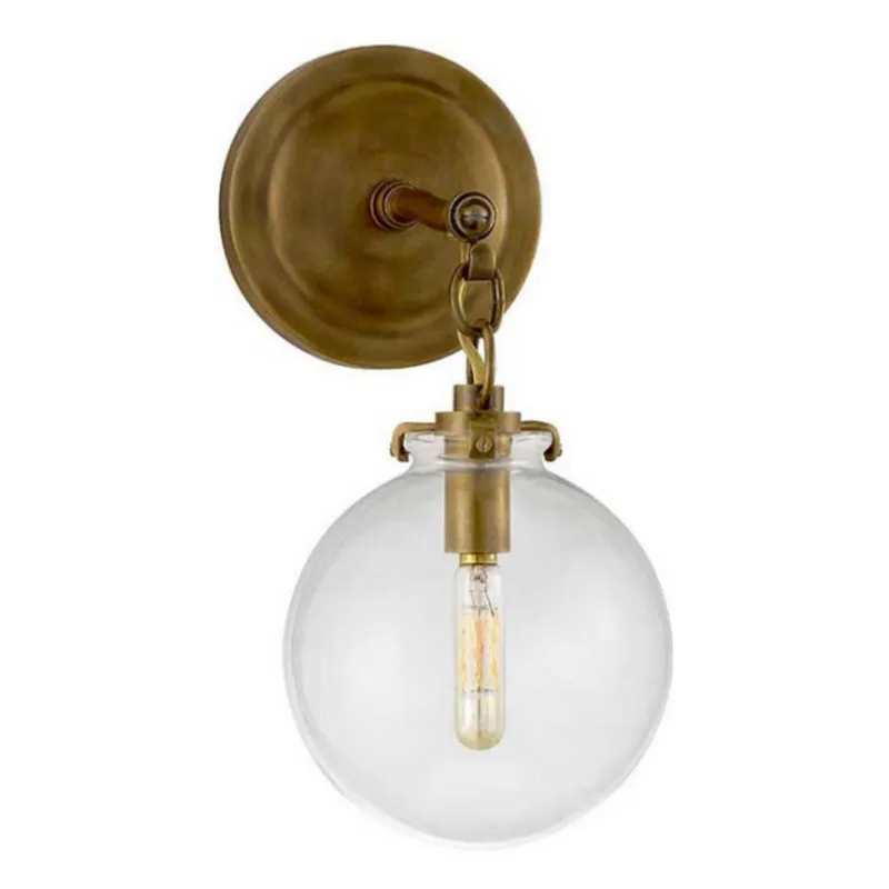 Thomas O'Brien Katie Small Globe Sconce in Hand-Rubbed Antique Brass with Clear Glass Wall Light W6.25" x H12.75"