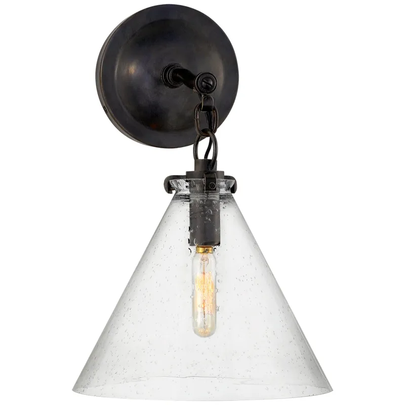 Thomas O'Brien Katie Small Conical Sconce in Bronze with Seeded Glass Wall Light W9.25" x H14.5"