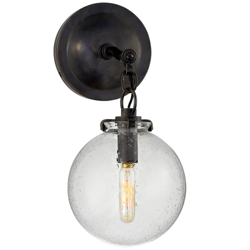 Thomas O'Brien Katie Small Globe Sconce in Bronze with Seeded Glass Wall Light W6.25" x H12.75"