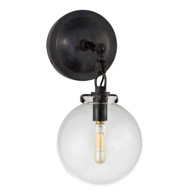 Thomas O'Brien Katie Small Globe Sconce in Bronze with Clear Glass Wall Light W6.25" x H12.75"
