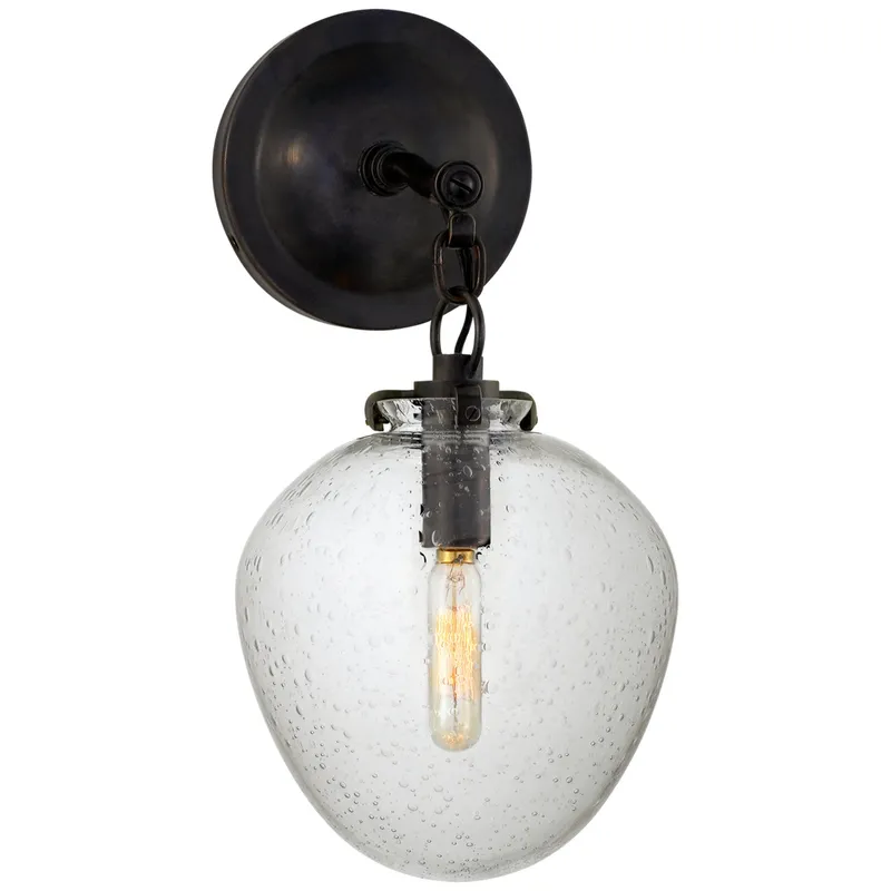 Thomas O'Brien Katie Small Acorn Sconce in Bronze with Seeded Glass Wall Light W6.5" x H13.5"