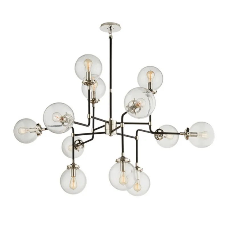 Ian K. Fowler Bistro Medium Chandelier in Polished Nickel with Clear Glass Ceiling Light W47"