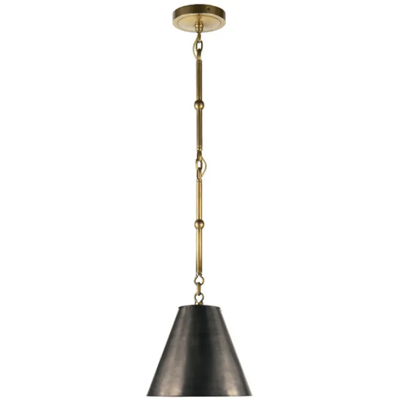 Thomas O'Brien Goodman Petite Hanging Shade in Hand-Rubbed Antique Brass with Bronze Shade Ceiling Light W9.5"