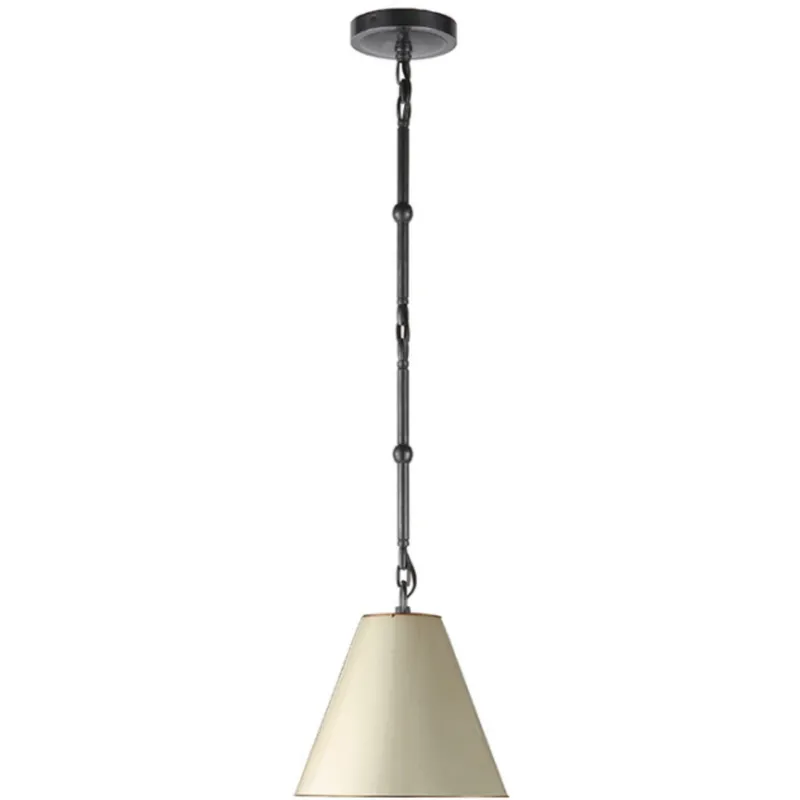 Thomas O'Brien Goodman Petite Hanging Shade in Bronze with Antique White Shade Ceiling Light W9.5"