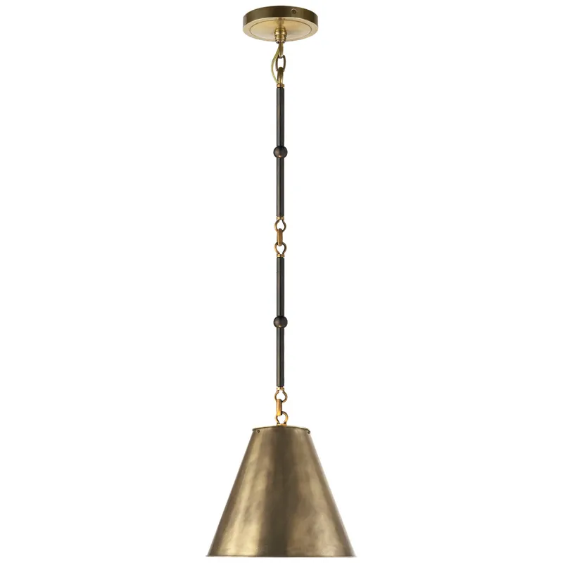 Thomas O'Brien Goodman Petite Hanging Shade in Bronze and Hand-Rubbed Antique Brass with Hand-Rubbed Antique Brass Shade Ceiling Light W9.5"