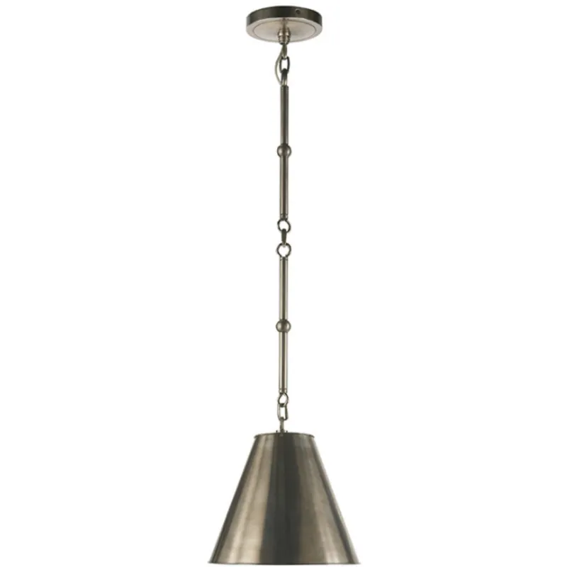 Thomas O'Brien Goodman Petite Hanging Shade in Antique Nickel with Antique Nickel Shade Ceiling Light W9.5"