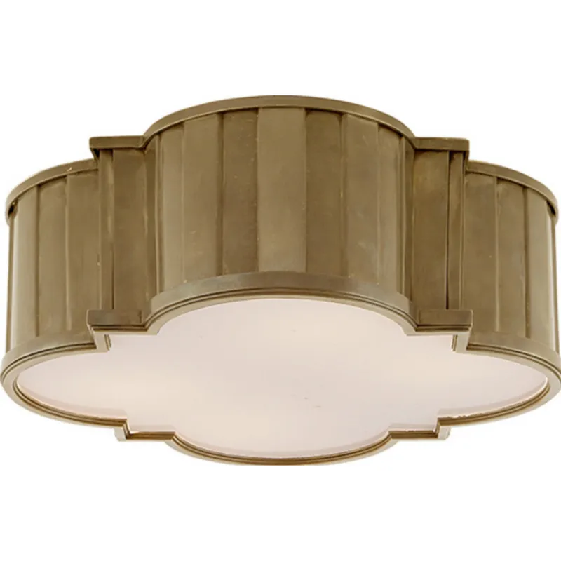 Thomas O'Brien Tilden Large Flush Mount in Hand-Rubbed Antique Brass with White Glass Ceiling Light W17" x H6"
