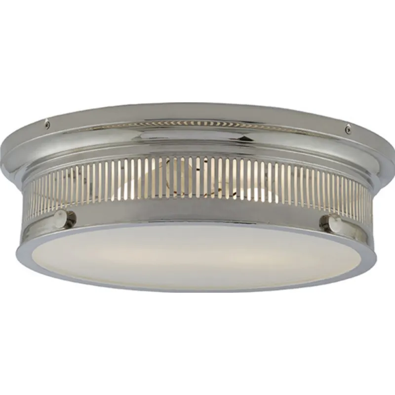 Chapman & Myers Alderly Flush Mount in Polished Nickel with White Glass Ceiling Light W16" x H4.25"
