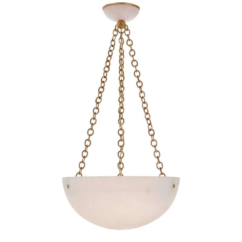 AERIN O'Connor Chandelier in Hand-Rubbed Antique Brass and Alabaster Ceiling Light W16" x H30.75"