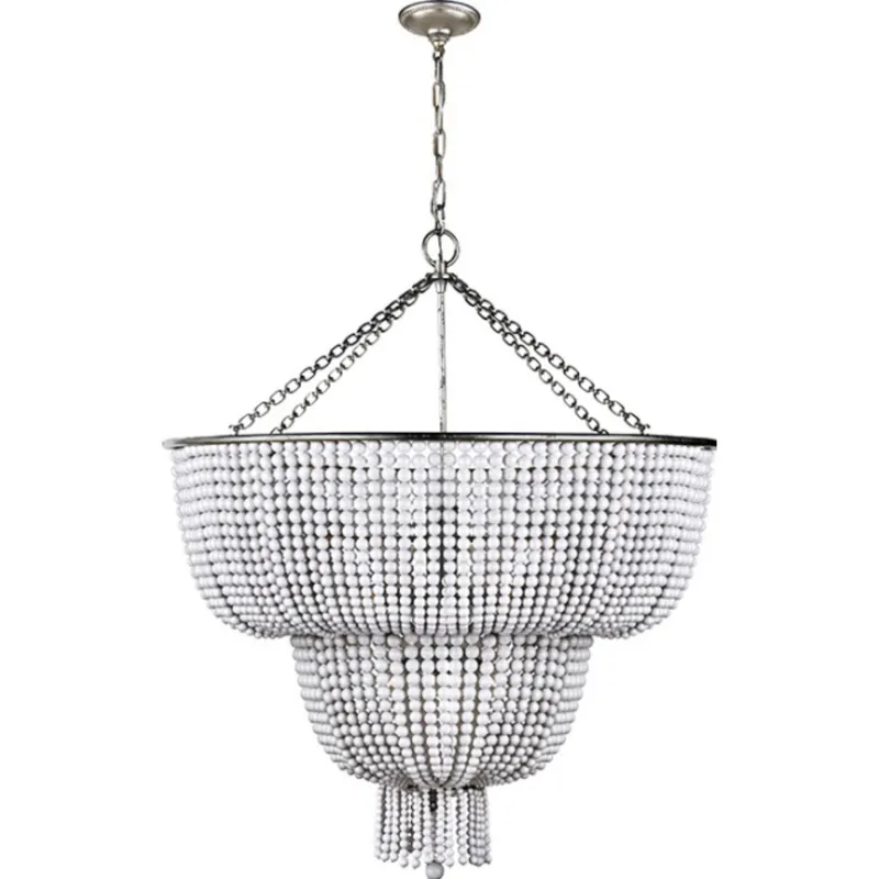 AERIN Jacqueline Two-Tier Chandelier in Burnished Silver Leaf with White Acrylic Ceiling Light W32.25"