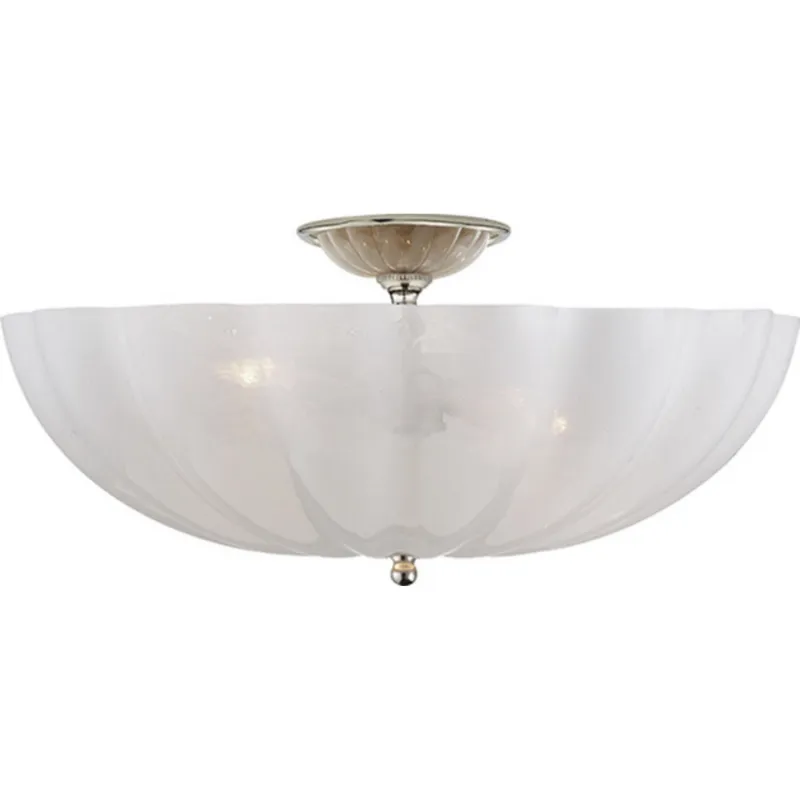 AERIN Rosehill Large Semi-Flush Mount in Polished Nickel with White Strie Glass Ceiling Light W21" x H10.25"