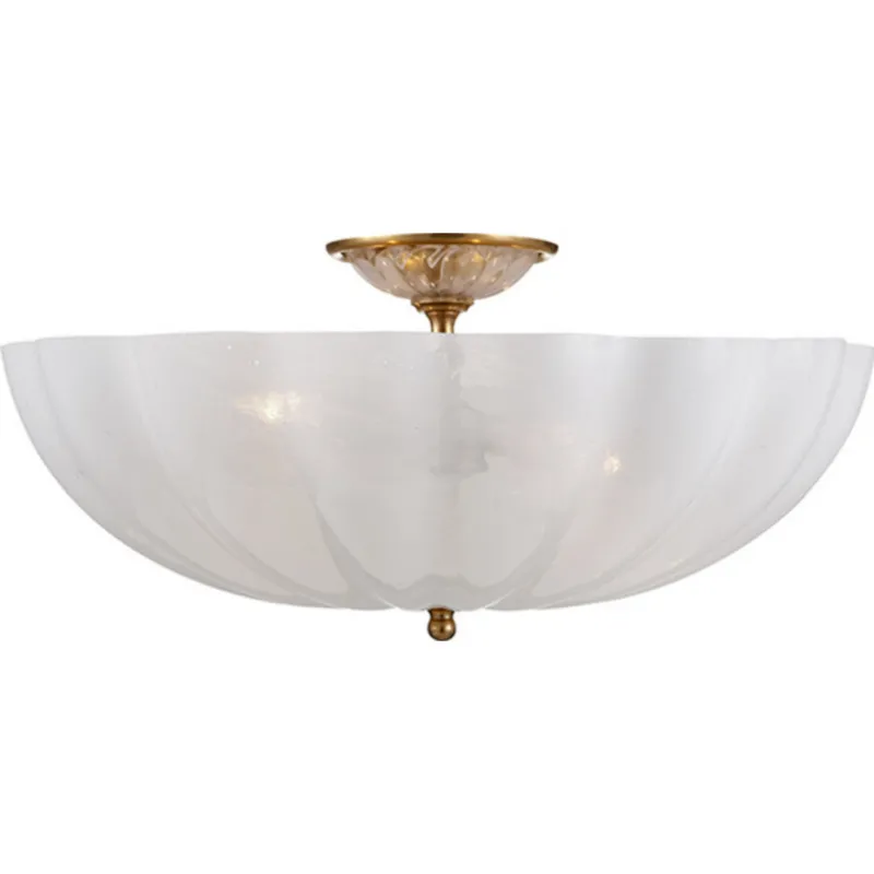 AERIN Rosehill Large Semi-Flush Mount in Hand-Rubbed Antique Brass with White Strie Glass Ceiling Light W21" x H10.25"