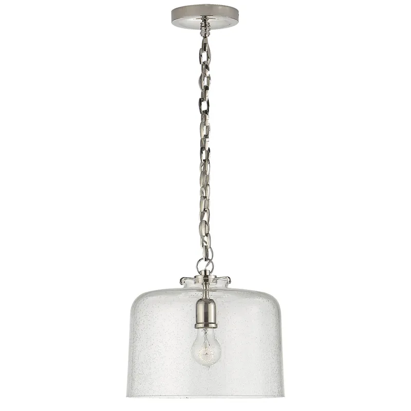 Thomas O'Brien Katie Dome Pendant in Polished Nickel with Seeded Glass Ceiling Light W12" x H10.75"